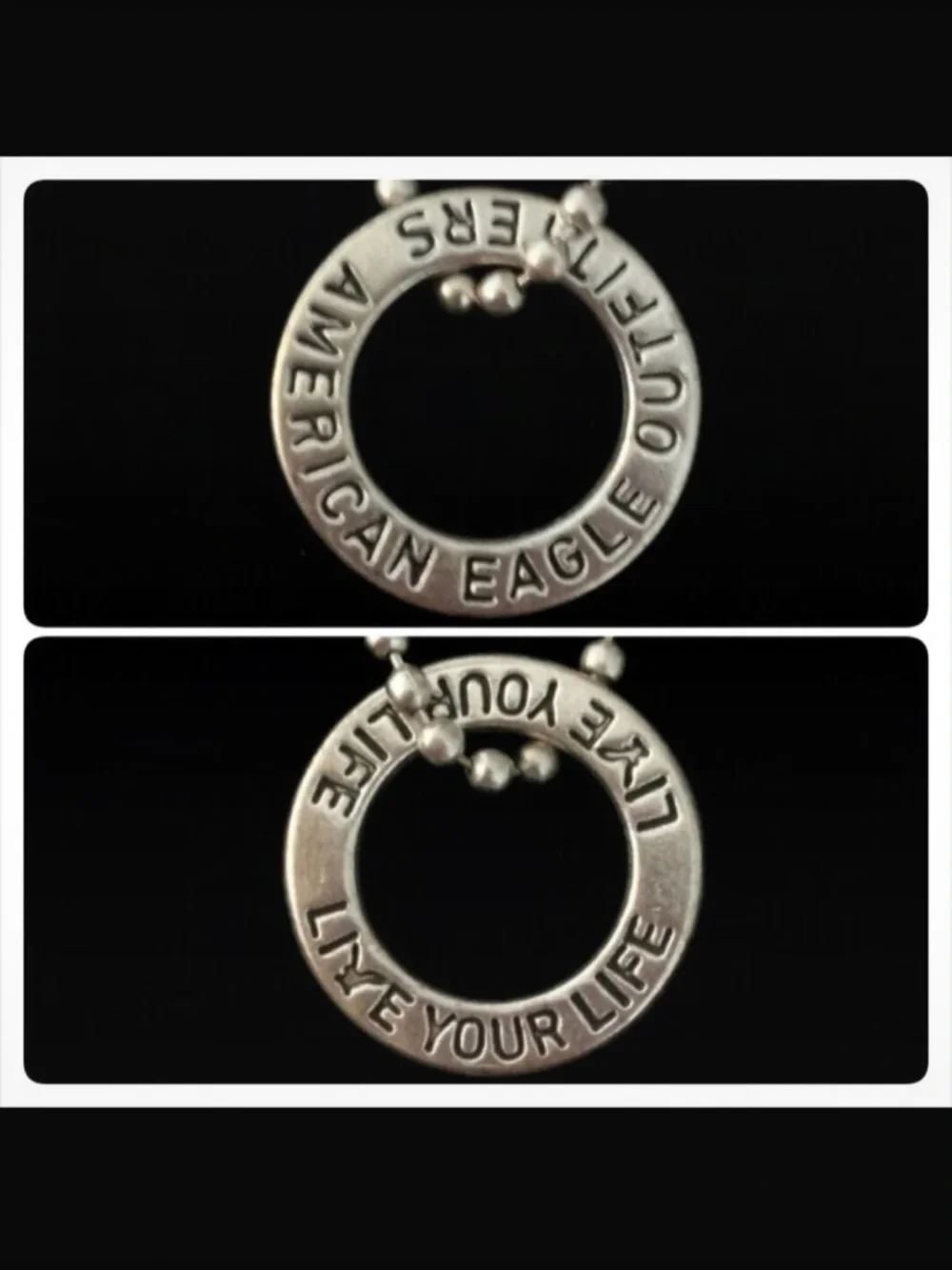 American Eagle Inspirational Silver Tone Circle Pendant Necklace - Live Your Lif